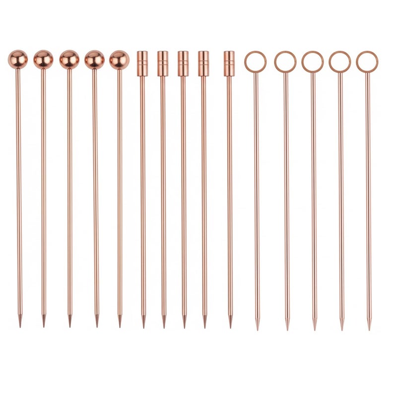I-MART 15 Pack Stainless Steel Cocktail Picks Martini Olive Skewers, Reusable Metal Garnish Sticks for Drinks, Appetizers, Bloody Mary, Olives, Citrus, Fruit Decor (Rose Gold, 4.25 Inch) - Image 1